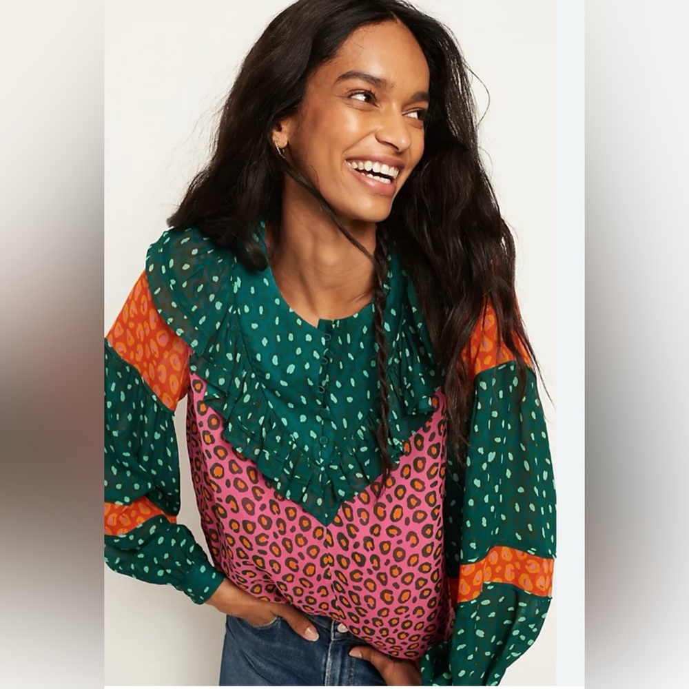 Farm Rio For Anthropologie Renee Peasant Blouse Medium Colorful Flowy